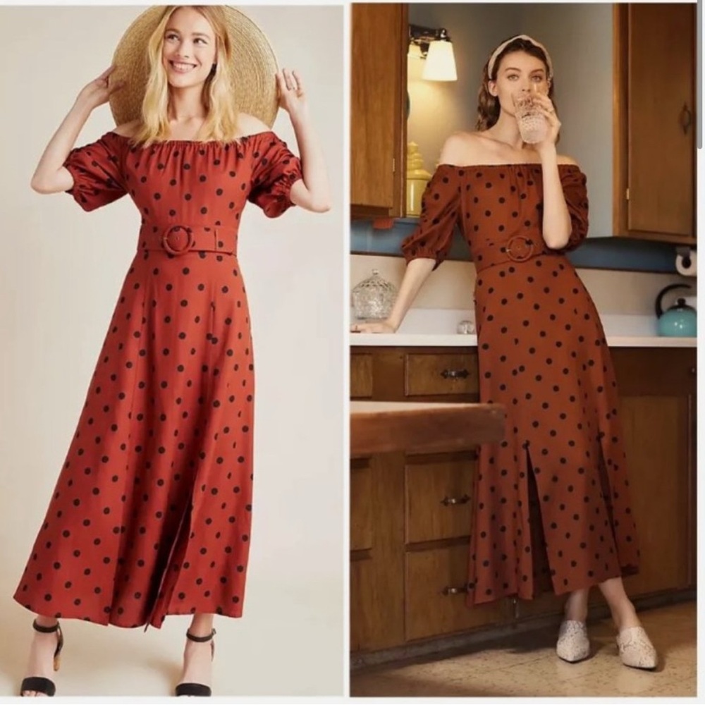 Red Puff Sleeve Off-Shoulder Midi Sundress